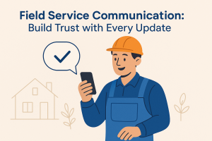 Field Service Communication technician sending customer real-time updates via phone.