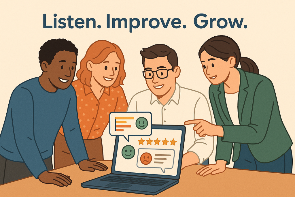 Team improving service using customer feedback as part of a customer experience strategy