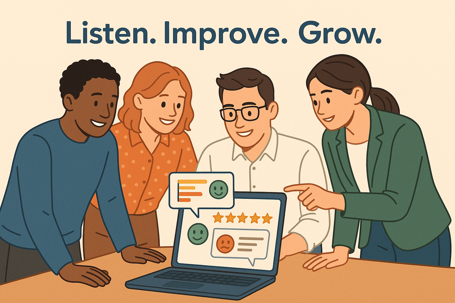 Team improving service using customer feedback as part of a customer experience strategy