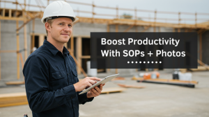 Featured image of a contractor using a digital checklist and photos, representing SOPs and photo documentation for field service.