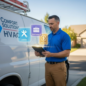 Magic Valley service business owner reviewing How Much Markup strategy with field service software